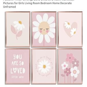 Pink Floral Wall Art Set for Kids' Rooms
